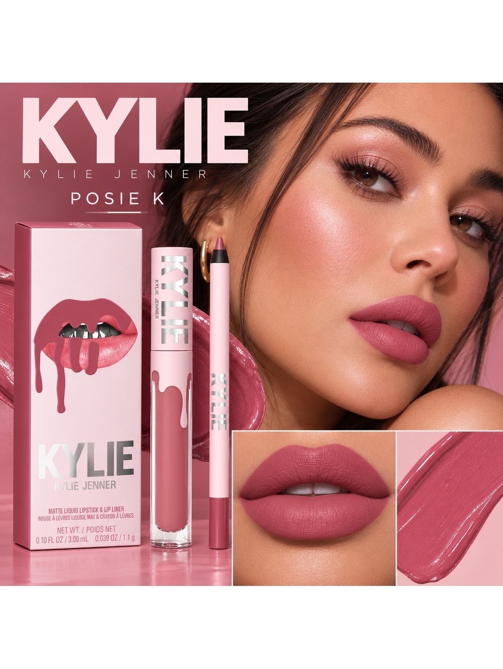 Kylie Cosmetics Velvet Lip Kit - Liquid Lipstick & Lip Liner in 100 Posie K